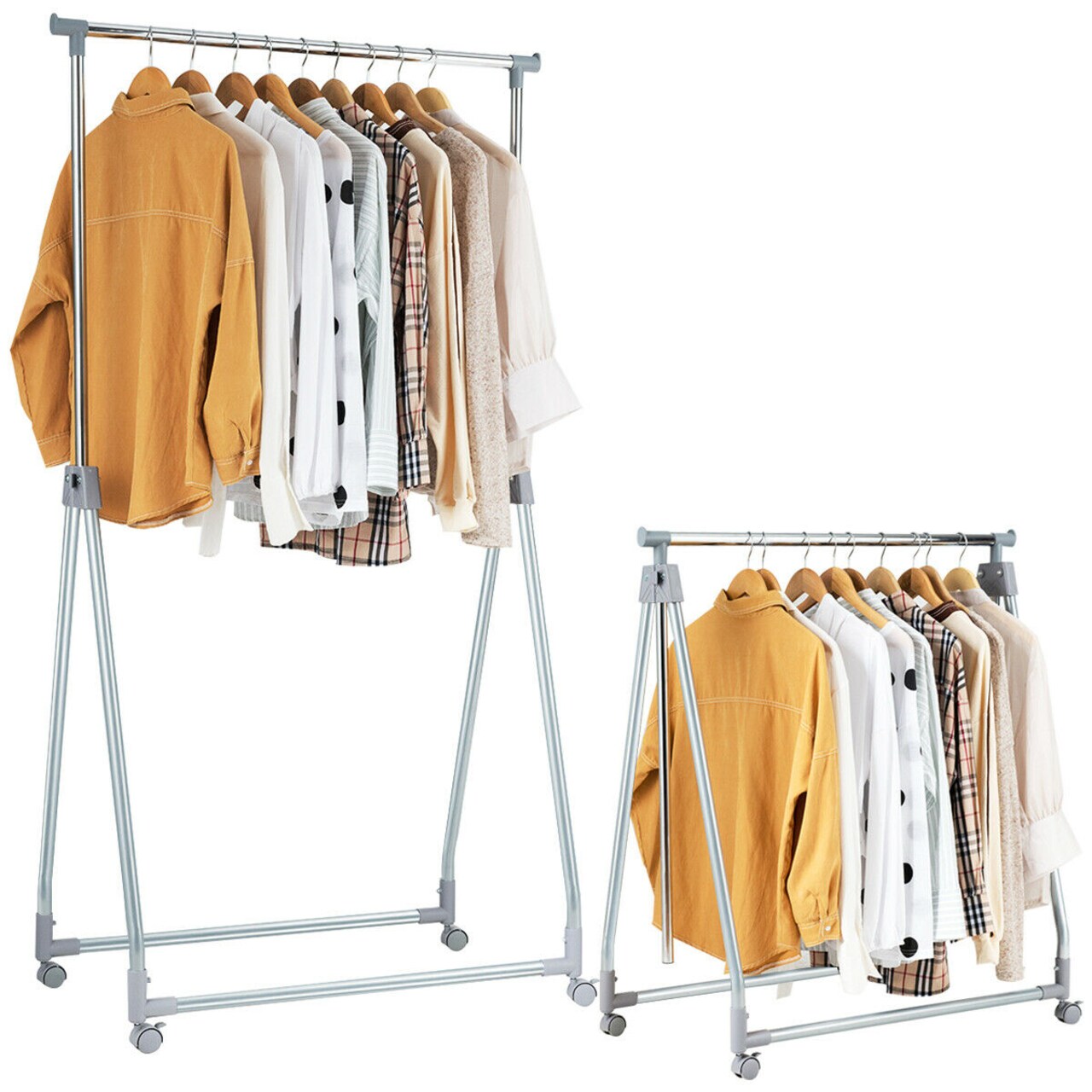 Extendable Clothing Garment Rack Heavy Duty Foldable Clothes Rack W/Hanging Rod